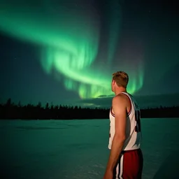 larry bird looking at the northern lights