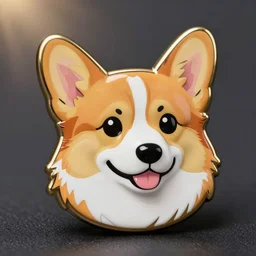 enamel pin, corgi face, extremely cute, adorable, anime style, colorful, fashionable