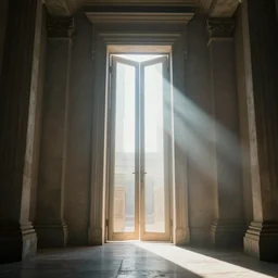 a portal to another dimension, godrays, bright lights, tall door, centered, high detail