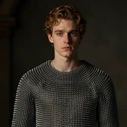 sad prince charming in chainmail, medium portrait shot, portrait, cinematic, moody light, fairytale style.