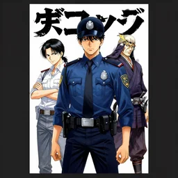professionally drawn seinen mature cyberpunk detective horror action manga comic cover about the police and samurai, full color, beautifully drawn coherent professional, drawn by ilya kuvshinov, ilya kuvshinov, and hiromu arakawa and tsutomu nihei. japanese script kanji hiragana on the cover. simplistic minimalist cover art. stylized stylistic.