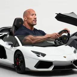 Dwayne Johnson driving Lamborghini, professional photography