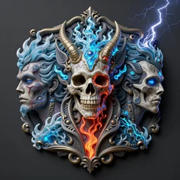 3 d ornate carved dracula with tattoos profile portrait, sigma 5 0 0 mm f / 5. beautiful intricate highly detailed quetzalcoatl skull. bioluminescent, plasma, lava, ice, water, wind, creature, thunderstorm! artwork by tooth wu and wlop and beeple and greg rutkowski, 8 k trending on artstation