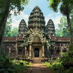 Angkor Wat, lushious Jungle landscape, center composition, cinematic, rendered by simon stålenhag, rendered by Beeple, Makoto Shinkai, syd meade, environment concept, digital art, starwars, unreal engine, 3 point perspective, WLOP, trending on artstation, low level, 4K UHD image, octane render,
