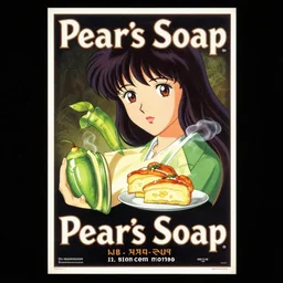 1 9 th century pear's soap advertisement, poster on black canvas, anime style, 8 k