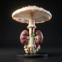 Simple anatomic, bionic exploded drawing, crossection skeleton fungus sculpture, jellybeans, organs, kidney, by david lachapelle, by angus mckie, by rhads, in a dark empty black studio hollow, c4d, at night, rimlight, c4d, by jonathan ivy, by alex grey, Haeckel