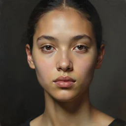 detailed portrait in femininity, realistic face sculpted features, ethnic, clear eyes, statuesque, warm glowing skin, chiaroscuro, tangible, angular impressionism, deep ambient backdrop, contemporary, modern fashion, natural colors, greg rutkowski and gaston bussiere and craig mullins and j. c. leyendecker