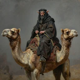 cinematic bust of a goblin riding a camel wearing arab clothes, dark fantasy fetures, desaturated, tim hildebrandt, wayne barlowe, bruce pennington, donato giancola, larry elmore, oil on canvas, masterpiece, trending on artstation, featured on pixiv, cinematic composition, dramatic pose, beautiful lighting, sharp, details, hyper - detailed, hd, 4 k
