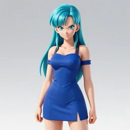 Bulma from Dragon Ball wearing a Dress in Dragon Ball Artstyle