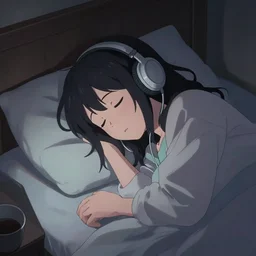girl listening to music at 1 am falling asleep, digital art, anime, kyoto animation key visual
