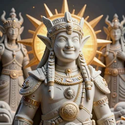 pfp portrait plastic ceramic happy bounty hunter cyberpunk atlantean sundog warrior in tribal regalia, an idea seep's into infinity highly detailed in volumetric latent space, cinematic light, sharp focus, divine realm of gods, octane render, artist warrick mcleod