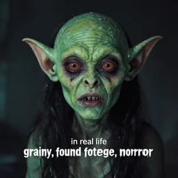 “ goblin in real life, grainy, found footage, horror ”
