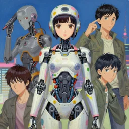 surreal gouache painting, by yoshitaka amano, by ruan jia, by conrad roset, by Kilian Eng, by good smile company, detailed anime 3d render of a female mechanical android, portrait, cgsociety, artstation, modular patterned mechanical costume and headpiece, retrowave atmosphere