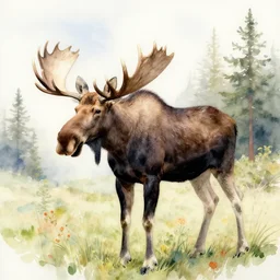 epic watercolor painting of a moose