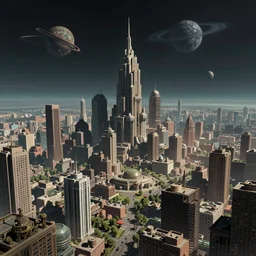 alien cityscape on a distant planet by colin geller, vivid, detailed, masterpiece, atmospheric, cinematic