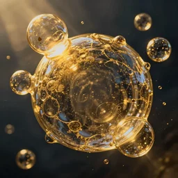swarm of iridescent golden bubbles, by greg rutkowski