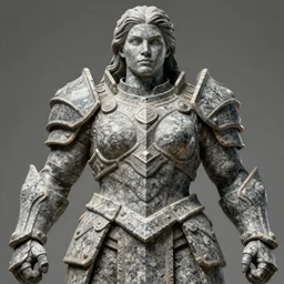 a large powerful woman wearing armor made of stone, granite, heavy looking, powerful scene, imposing presence, by jeff easley and donato giancola, hyperdetailed, realistic, sharp focus, soft lighting, centered