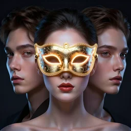 3 d beautiful face with'glowing venetian mask'in the center, artwork by tooth wu and wlop and beeple and greg rutkowski, 8 k trending on artstation, volumetric lighting