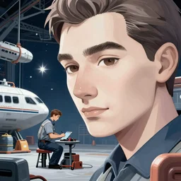 a mechanic working in a busy starship hanger, retrofuturism, finely illustrated face, long blonde hair, bodysuit, highly detailed, colored pencil, studio ghibli, tankobon, in the style of ilya kuvshinov and yoshiyuki sadamoto and william - adolphe bouguereau and alphonse mucha