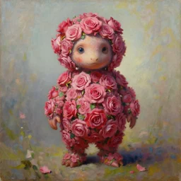 a painting of a creature made of roses, a character oil on canvas portrait by gerald brom and greg rutkowski, masterpiece, fantasy art, artstation hq