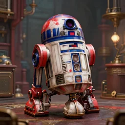 moonshine still a inspired by r 2 d 2, napoleon dieselpunk, dieselpunk ussr style. gavin manners, artstation, red color, depth of field, detailed and intricate environment, 8 k resolution, hyper realistic, octane render, hd