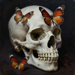 skull butterflies death in oil painting, trending on artstation, award winning, emotional, highly detailed dark surrealist art