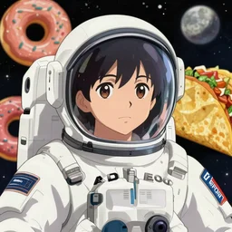 anime key visual portrait of astronaut, donuts and tacos in background, by ilya kuvshinov, finely detailed feature, anime, space, deroo, pixiv top monthly, trending on artstation, cinematic, danbooru, zerochan art, kyoto animation, studio trigger