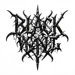 black metal band logo in 3 d, metal font, unreadable, complex, complicated, intertwined, branching, black and white, grindcore, christophe szpajdel