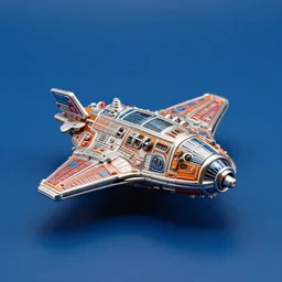 a small c 4 d rendered spaceship toy, popular colourful, realistic, exquisite detail, metallic, solid color background, from 2 0 5 0, central composition, cinematic light, sci fi, global illumination, matte painting, high detailed, unreal engine, octane render, 4 k, hd, high quality, bionics, like an insect