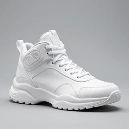 perfect sleek white sneaker design, white high top sleek armored chunky shoes, white sneaker design with elegant simple sculpted aztec animal head motifs, chunky sci fi overwatch fantasy jrpg shoes designed by akira toriyama and studio ghibli