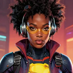 portrait super hero african american woman, style artstation, style greg rutkowski comic art book, biopunk,