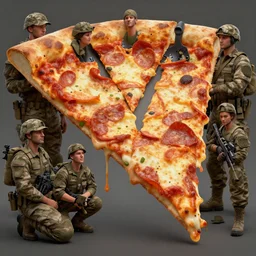 Army of pizza slices, concept art by Noah Bradley, Darek Zabrocki, Tyler edlin, Jordan Grimmer, Neil Blevins, James Paick, Natasha Tan, highly detailed, ultra detailed, ultra realistic, trending on artstation