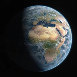 realistic complex planet seen from space, painted by andreas rocha