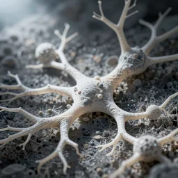 a mineral network of neurons and dendrites, macro, photography, scientific