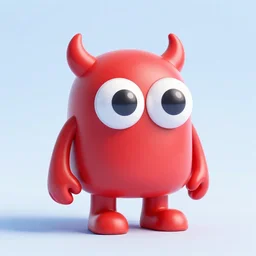 a red monster made out of plastic with big cartoon eyeballs 3 d