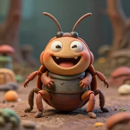 symmetrical intricate murky clay cute friendly laughing cockroach character with funny face, in the style of craola, macro lens, shallow depth of field, highly detailed, digital painting, trending artstation, concept art, illustration, cinematic lighting, vibrant colors, photorealism, epic, octane render