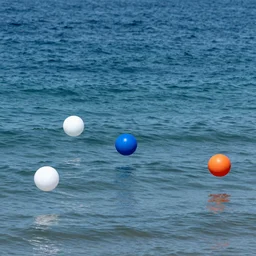all kinds of balls waving in the sea