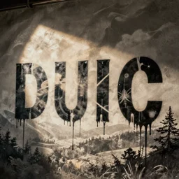 a detail of stencil lettering sprayed on wall, pain drips from the letters