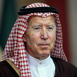 a picture of joe biden as a muslim sheikh from saudi arabia, portrait, ektachrome, closeup, f / 2. 8