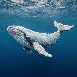 whale made out of a colony of billions of tiny white worms