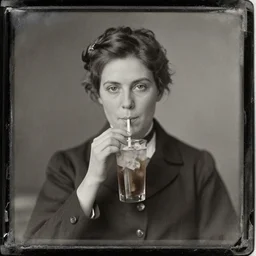 tintype photo of ice - t, drinking iced tea with a straw, by julia margaret cameron 1 8 8 0 s, realistic, body shot, sharp focus, 8 k high definition, insanely detailed, intricate, elegant