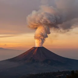 a large plume of smoke rising from a volcano at sunset, a matte painting by basuki abdullah, shutterstock contest winner, sumatraism, creative commons attribution, associated press photo, pixiv