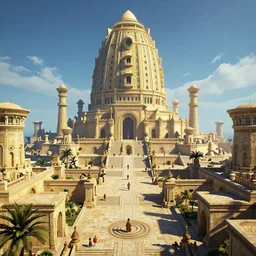 atlantis, ancient city, establishing shot, wide angle, epic scale, raytracing, highly detailed, digital art, blue yellow gold color pallet, amr elshamy, filip hodas, brian miller, octane render