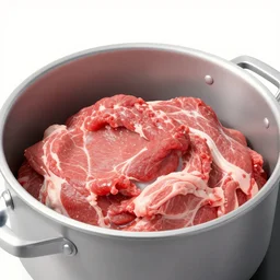 a pot full of raw meat being mixed up, concept art