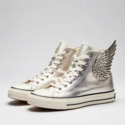 fancy high top sneakers with wings, product photo, studio lighting, highly detailed