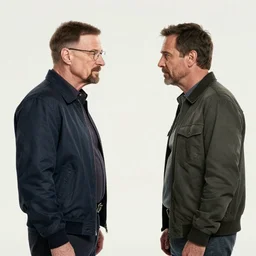 extreme long shot of walter white and gustavo fring stand facing each other from a distance in a wheat field, low angle, side view, 8 5 mm photograph, 8 k resolution, wide shot, sharp lens