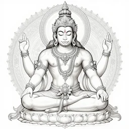 a full body portrait of a beautiful ornated hanuman god, arms pointing up!!!, meditative sacral pose, hindu stages of meditation, intricate, elegant, highly detailed, line art!!!!!!!, artstation, concept art, smooth, sharp focus, illustration, art by krenz cushart and artem demura and alphonse mucha