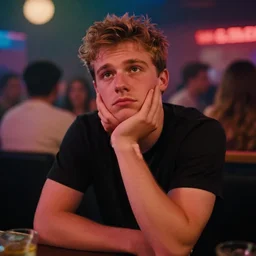 photo of a 4 0 year old white man living thinking he's living the best life possible. he looks young for his age. he is at a strip club, it's as if he were in a music video and didn't know it. sadly he did not realize there is more to life.