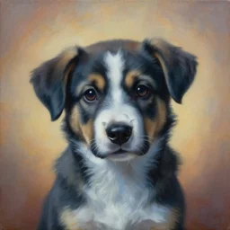 painting of a very very very cute dog, close up of a puppy, by zdzislaw beksinski, by dariusz zawadzki, by wayne barlowe, gothic, surrealism, cosmic horror, lovecraftian, cold hue's, warm tone gradient background, concept art, beautiful composition