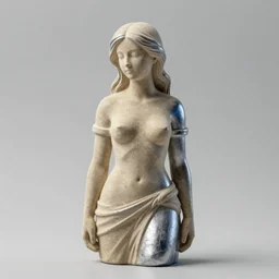 statue of a perfect woman, sandstone, silver, blue steel, soft!!, ( desgined by apple ), studio photo, octane render, studio lights, 3 5 mm